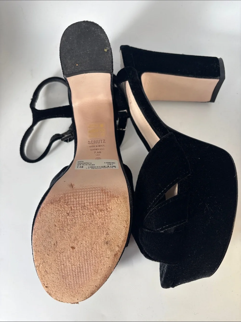 SCHUTZ Keefa Black Velvet Platform Ankle-Strap Heeled Sandals 7.5